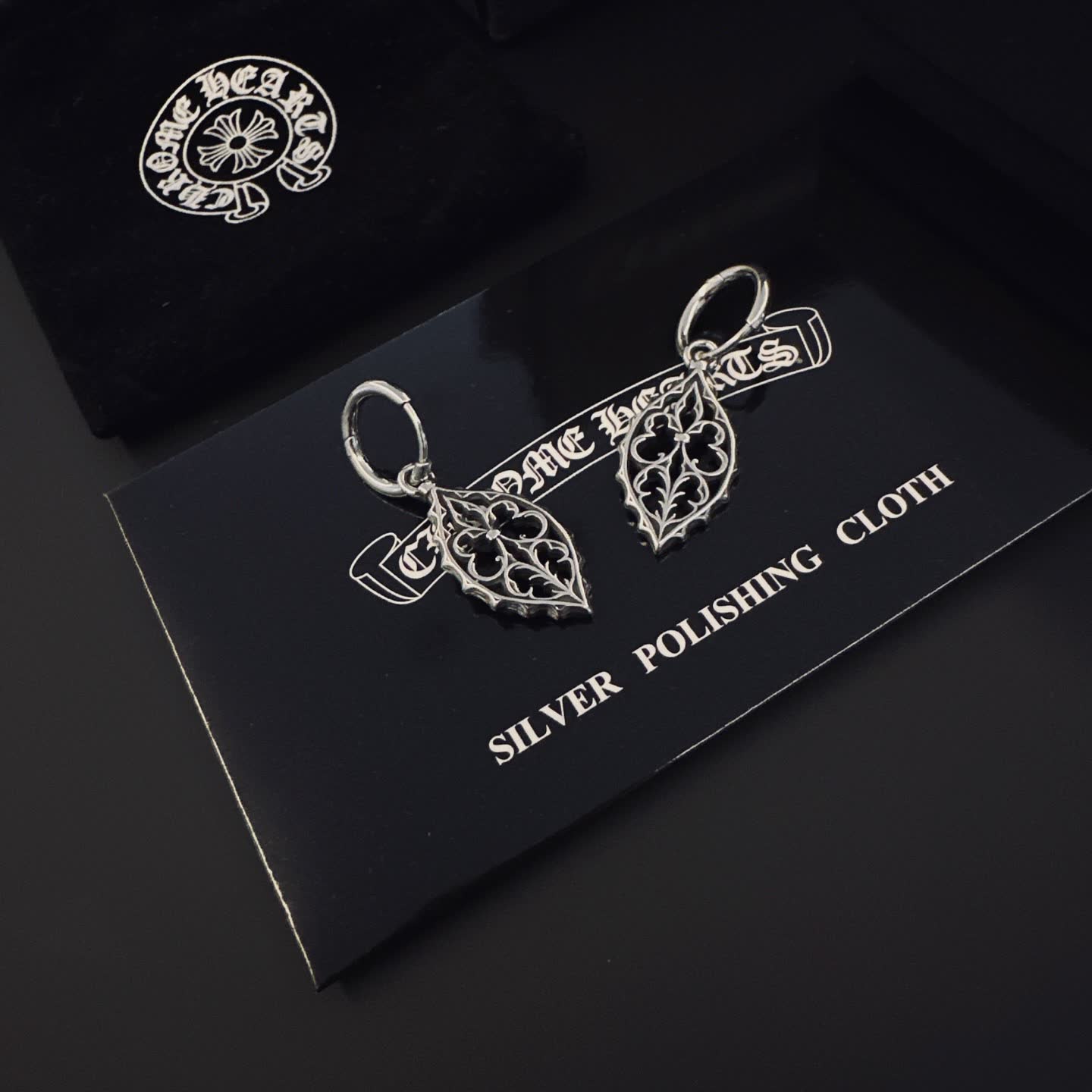 Chrome Hearts Silver Filigree Leaf Earrings